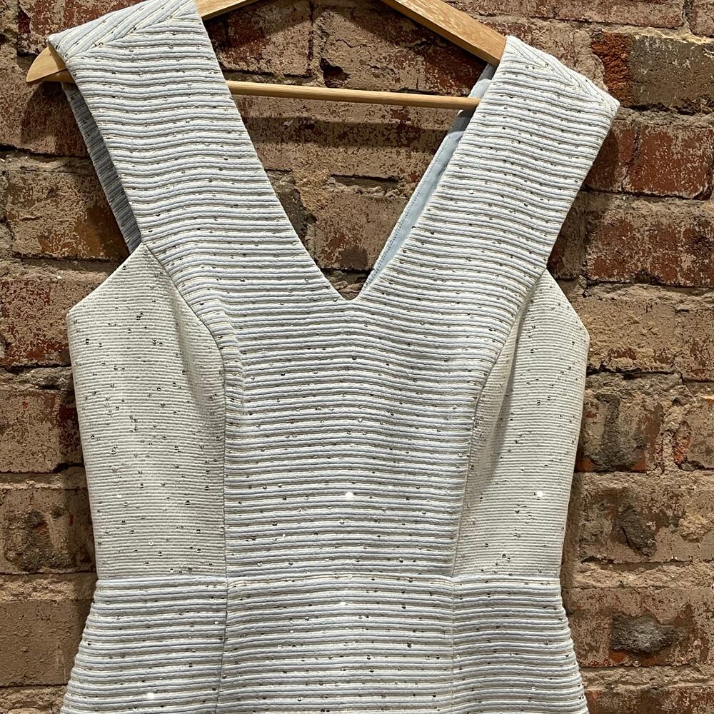 Badgley Mischka Blue and White Striped Sparkle Mini Dress Size 4 - Picture 2 of 8